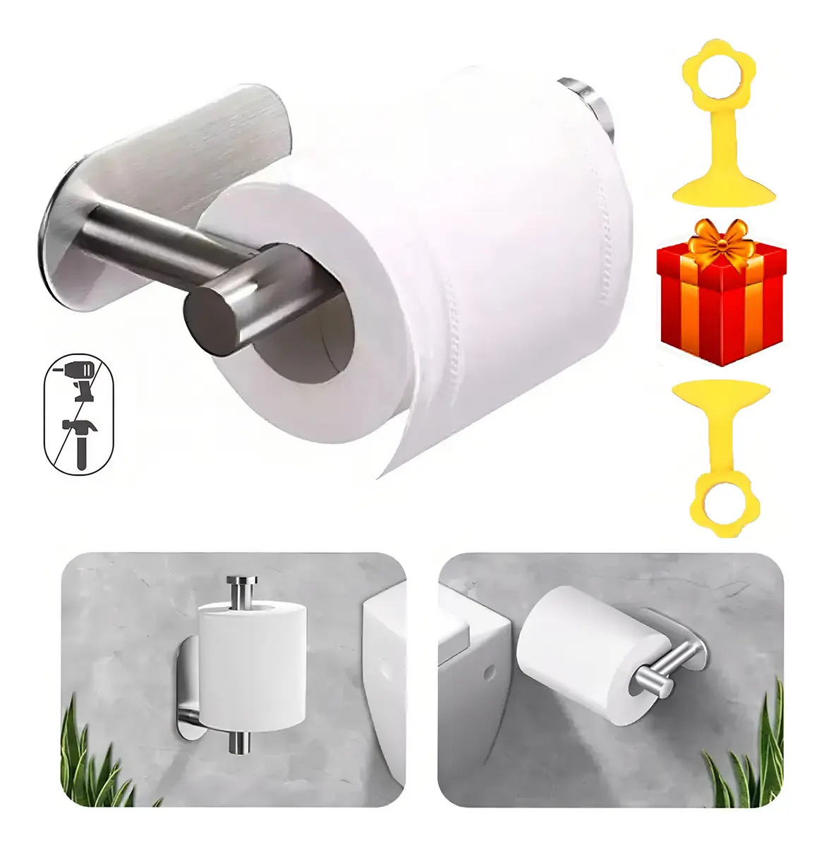 Autoadhesivo Porta Rollo Papel Higiénico Acero Inoxidable