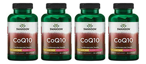 Suplemento Swanson Coq10 Para Energía Cerebral Y Cardiovascular, Apoyo Antioxidante Para La Salud Del Corazón, 200 Mg 90 Cápsulas (4 Paquetes)