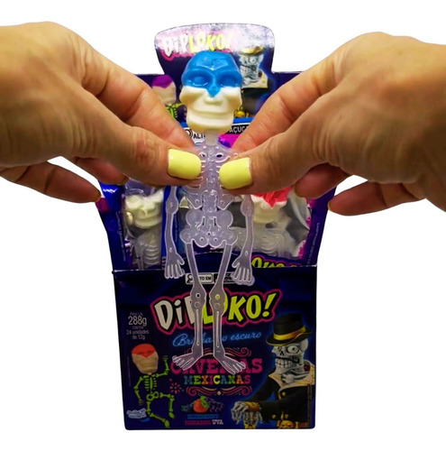 Pirulito Caveira Mexicana Festa Neon Halloween - Kit 12 Cx