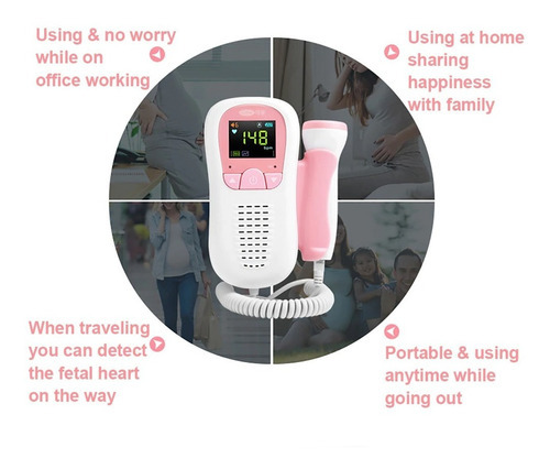 Doppler Fetal Monitor Ritmo Corazón Bebé Prenatal +pilas+gel Color Blanco Con Rosado
