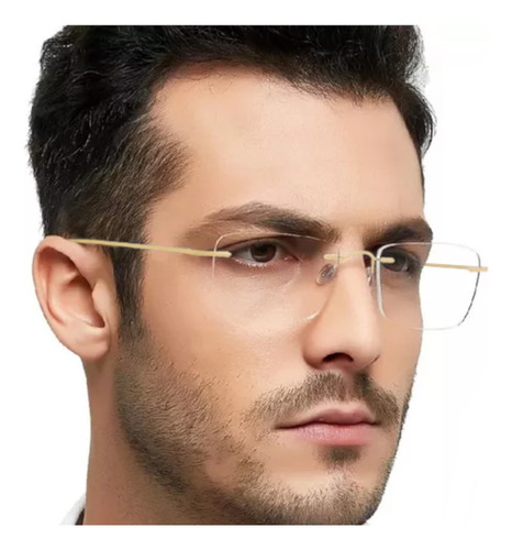 Armação De Óculos Masculino Para Grau Flexível Sem Aro Cor Dourado