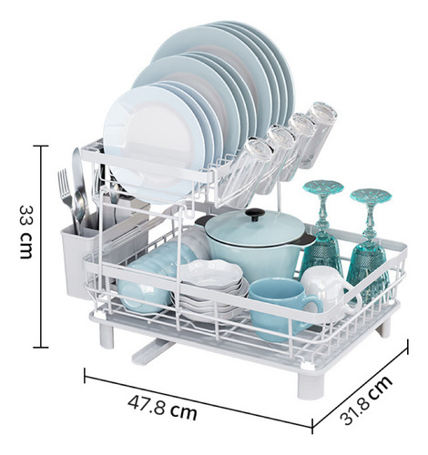  Tangq Escurreplatos Grande Two-Layer Dish Rack Color Blanco Con Drenaje