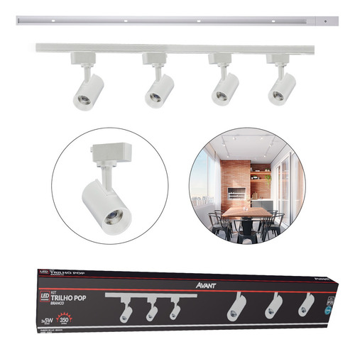 Kit Trilho Eletrificado 20w 6500k 1m Branco 4 Spots Led Branco Frio 251931397-1 Avant