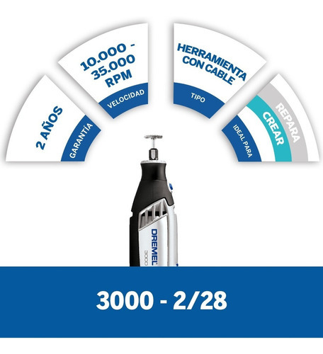 Minitorno Dremel 3000 2/30 C/eje Flexible 130 Watts Dremel Frecuencia Negro y Gris Potencia 130 W