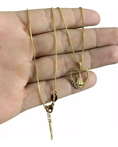 Cordão Feminino + Pingente Nossa Senhora Banhado A Ouro 18k