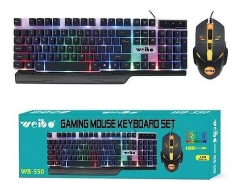 Kit Teclado Gamer + Mouse Wb550 Luz Rgb Hasta 3200dpi Pc