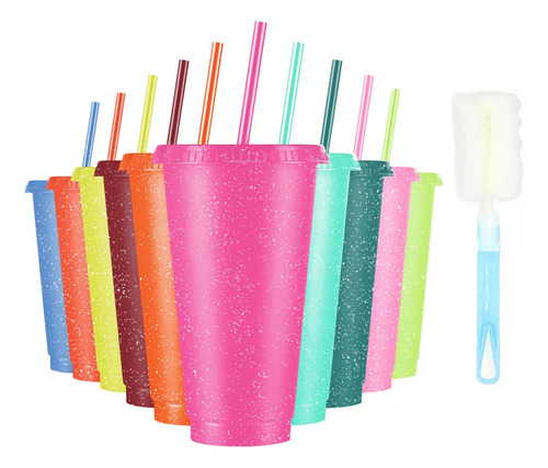 Kl 10 Vasos Reutilizables De 24 Oz Con 10 Tapas + 10 Popotes