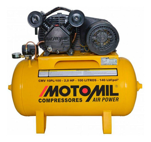 Compressor De Ar Air Power Cmv-10pl/100a Mono Motomil Cor Amarelo Fase Elétrica Monofásica Frequência 60 Hz Voltagem 110v