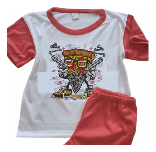 Pijamas Infantiles Manga Larga Sublimada Pizza Armada - 0089