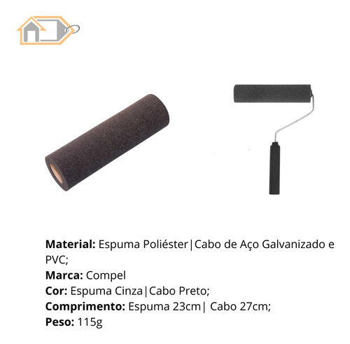 Rolo De Espuma 100% Poliéster 23cm Com Cabo - Compel