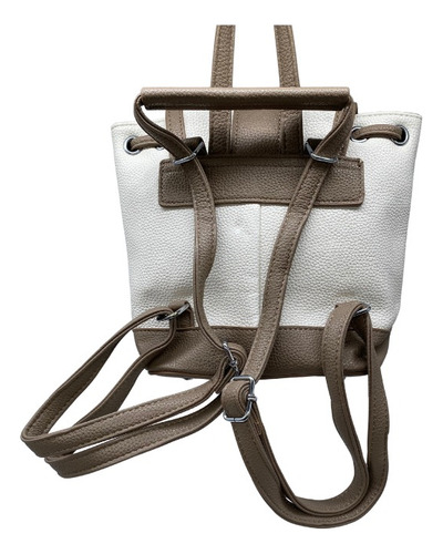 Bolsa Estilo Mochila Mini Beige Vini Piel Plateado Chocolate