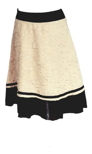 Falda Beige, Como Brocato/encaje Negro, Mia, Talla M