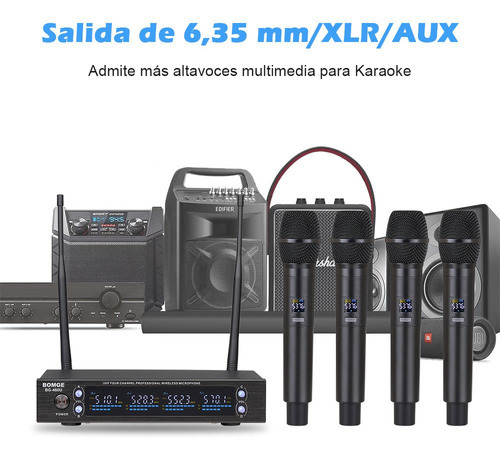 Bomge 460U - 4 Handheld Dynamic Uhf Sistema Inalámbrico Profesional Color Negro