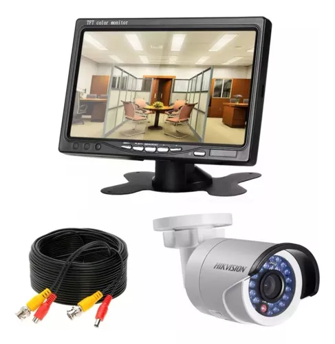 Kit Seguridad Monitor Lcd 7 Color + Camara Infrarroja 12v + Cable Listo  Para Instalar