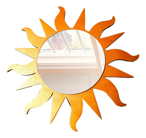 Espejo Sol Dorado Bohemio Sun Decorativo Madera Y Acrílico