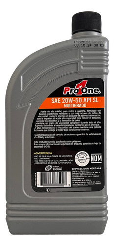 Aceite Para Motor Pro One Sae 20w50 Api Sl Multigrado 946 Ml