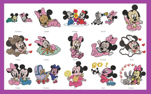 88 Matrices P/maquinas De Bordar Mickey,minnie Y Amigos Bebe