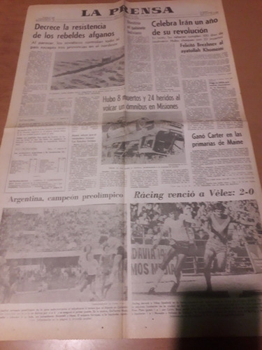 Tapa Diario La Prensa 11 02 1980 Racing Argentina Campeón 