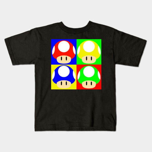 Remera Negra Blanca Bichos Niño Niña Adulto Mario Bros D 16