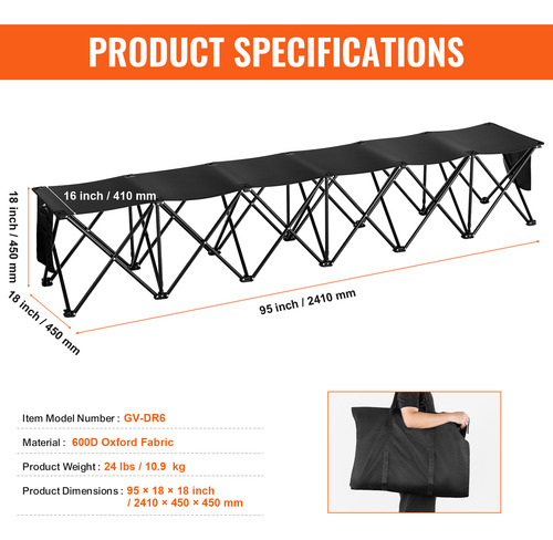 Vevor Banco Plegable Portátil, Lateral Plegable De 6 Plazas