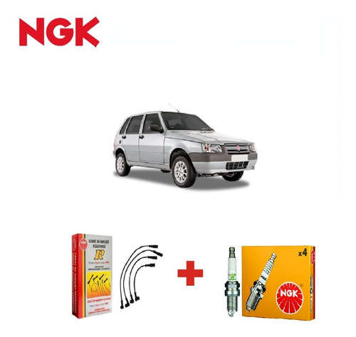 Kit Jogo Cabo E + Velas Fiat Uno 1.0 8v Fire Flex 2007 Ngk