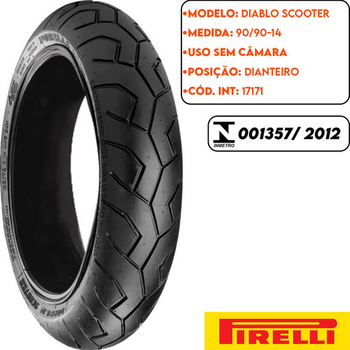 Pneu Dianteiro 90-90-14 Diablo Scooter Sem Câmara Pirelli
