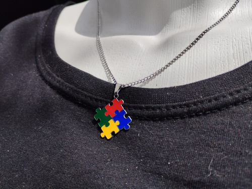 Colar Corrente Símbolo Quebra Cabeça Colorido Aço Cor Simbolo