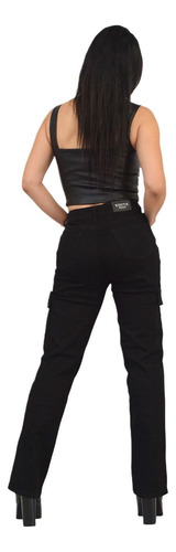 Pantalón Negro De Mezclilla Tipo Cargo Para Dama