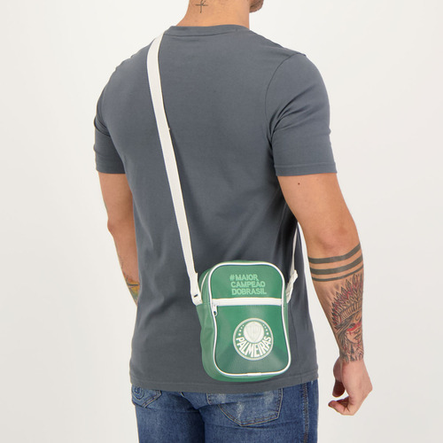 Bolsa Lateral Shoulder Bag Palmeiras Maior Campeão Brasil Cor Verde-escuro Cor da correia de ombro Branco