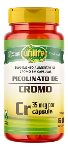 Suplemento em cápsulas Unilife  Vegetarian Picolinato de Cromo sabor  without flavor em pote  60 und