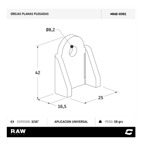 Imagen 3 de 5 de Soporte Oreja Con Plegados Refuerzo 25x16 Perf. 8 Raw Parts