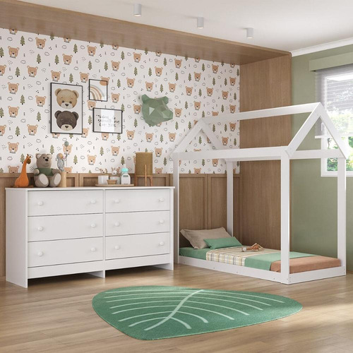 Cama Infantil Montessoriana para Colchão 150 x 70cm com Cômoda Bambolê Multimóveis MX4287 Branco
