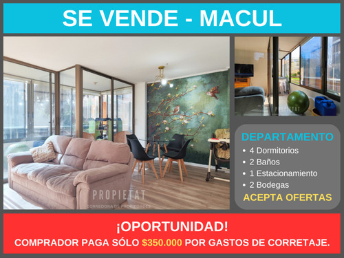 Venta Depto. 4d 2b 1e 2bod, Macul