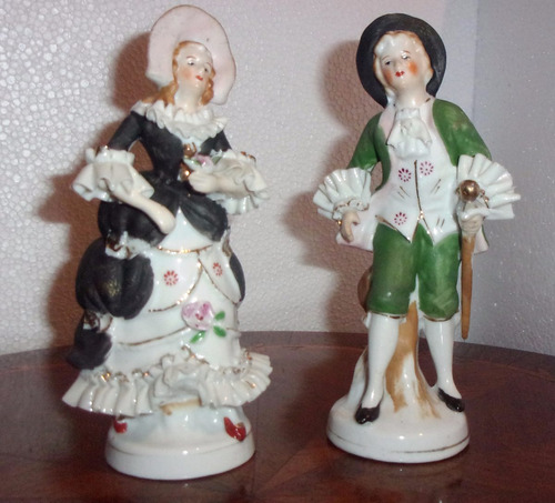 Antigua Figuras De Dama Y Caballero Ingleses Pareja Baile