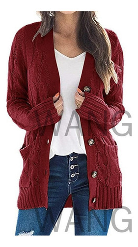 Chaqueta Tipo Jersey De Mujer De Largo Medio Con Botones