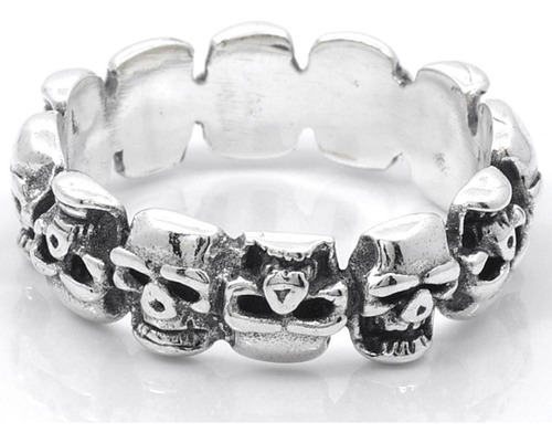 Anillo Alianza Skull. Calavera Doble Plata 925 