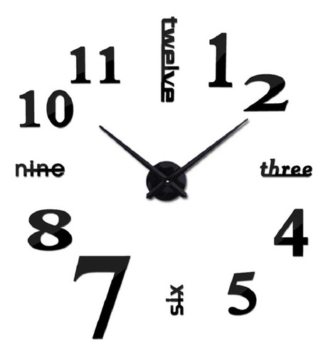 Reloj De Pared 3d Tamaño 50 X 50cm Color Negro Reloj Mini 