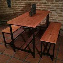 Comprar Mesa Nido Con Bancos En Hierro Y Madera Estilo Industrial
