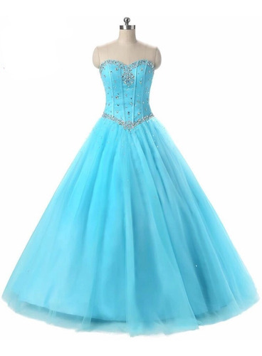 Vestido De 15 Xv Años Azul Aqua Pedrería Con Bolero