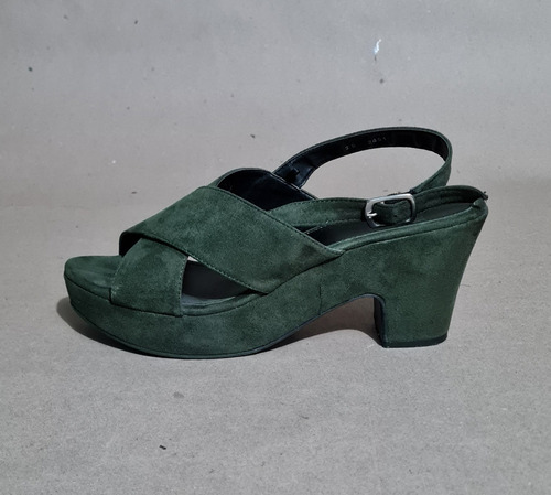 Sandalias Gamuza Plataforma Con Tacón Verde Militar Moda