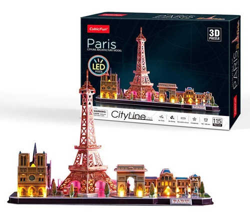 Puzle 3d 115 Led Paris City Line Francia  - Cubicfun