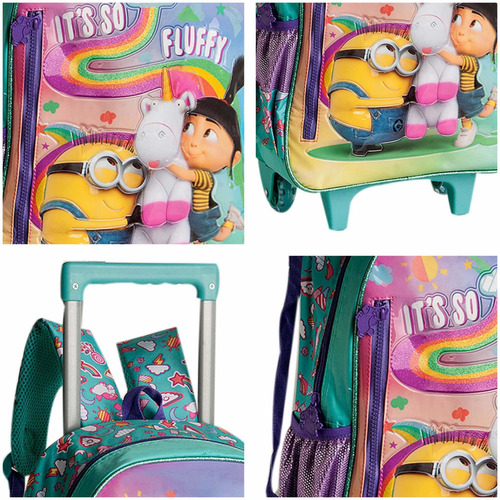 Imagem 5 de 9 de Mochila De Rodas Minions Agnes Infantil Lancheira E Estojo