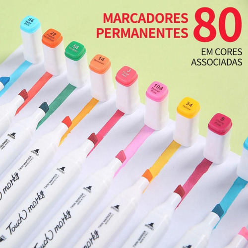 Kit 80 Canetas Permanentes 80 Cores Vibrantes Ponta Dupla C/