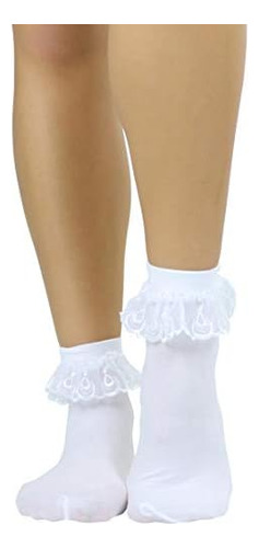 Tobeinstyle Calcetines Tobilleros Con Volantes De Encaje Par