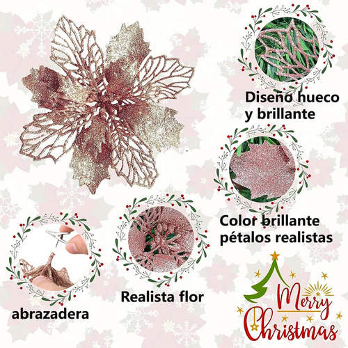 24 Flores Navideñas Para Árbol Navidad Ornamento Con Clips