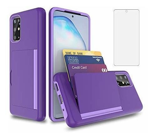 Funda Para Galaxy A51 5g C/guarda Tarjetas + Vidrio Violeta