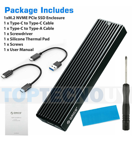 Cofre Ssd M.2 Pcie Nvme 10gbps Aluminio Usb-3 Y Usb-c Orico