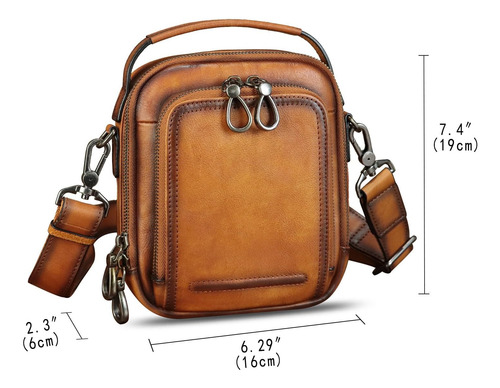 Ivtg Bolso Bandolera De Cuero Genuino Para Hombres Bolso Peq
