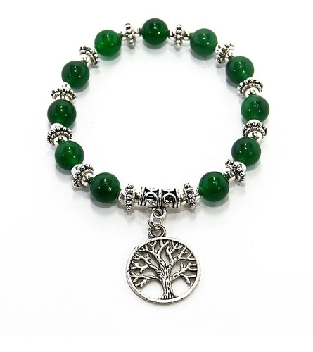 Pulsera Árbol De La Vida - 11 Piedras Jade Verde - Ref:023