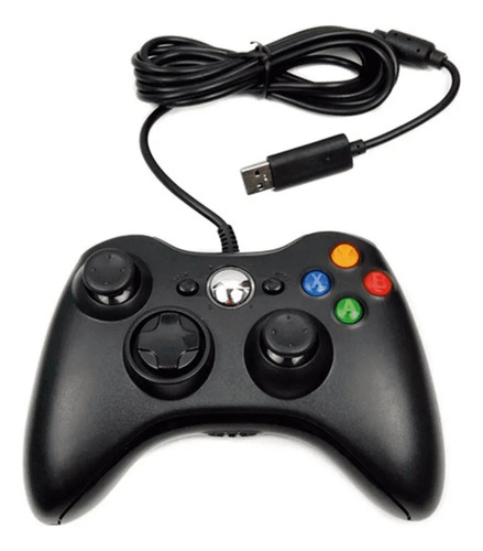 Controle Joystick Compatível Com Video Game Xbox 360 Preto E Computador Pc Usb Com Cabo Longo